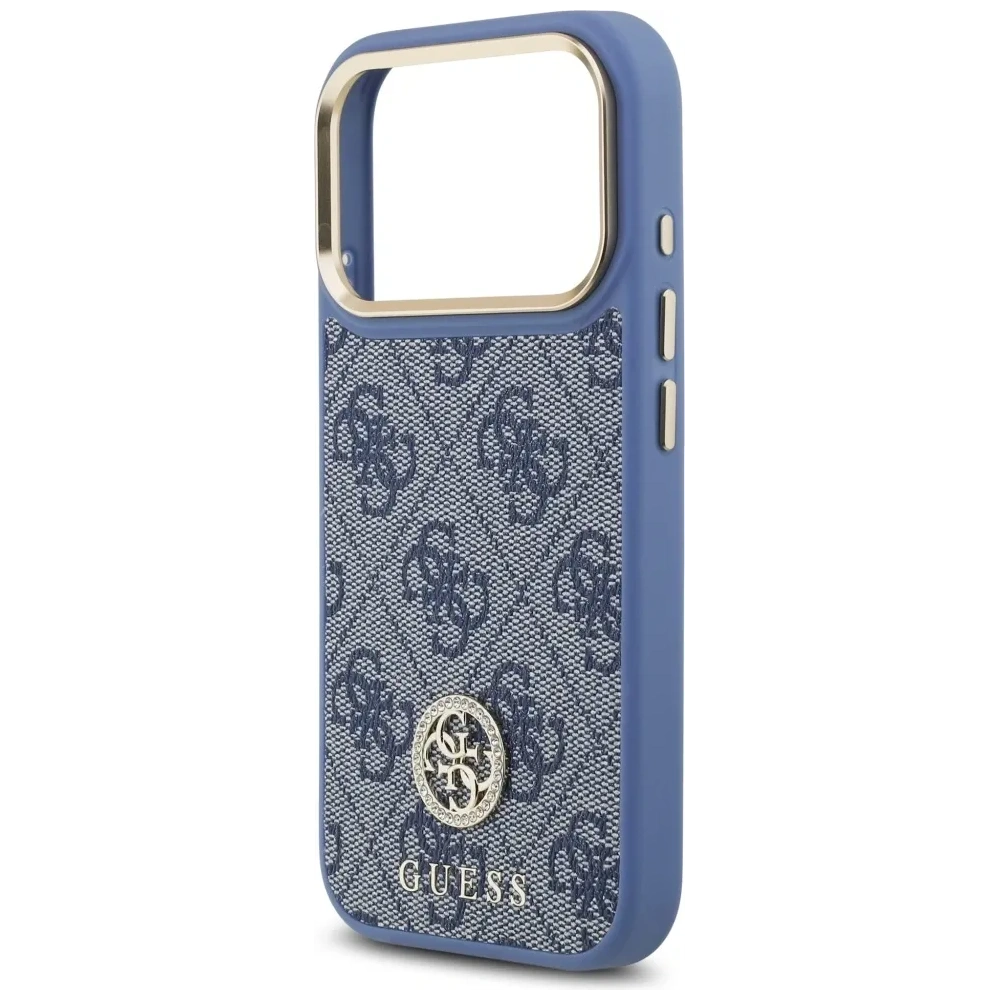 Etui Guess 4G Strass Logo MagSafe do Apple iPhone 17 Pro niebieski
