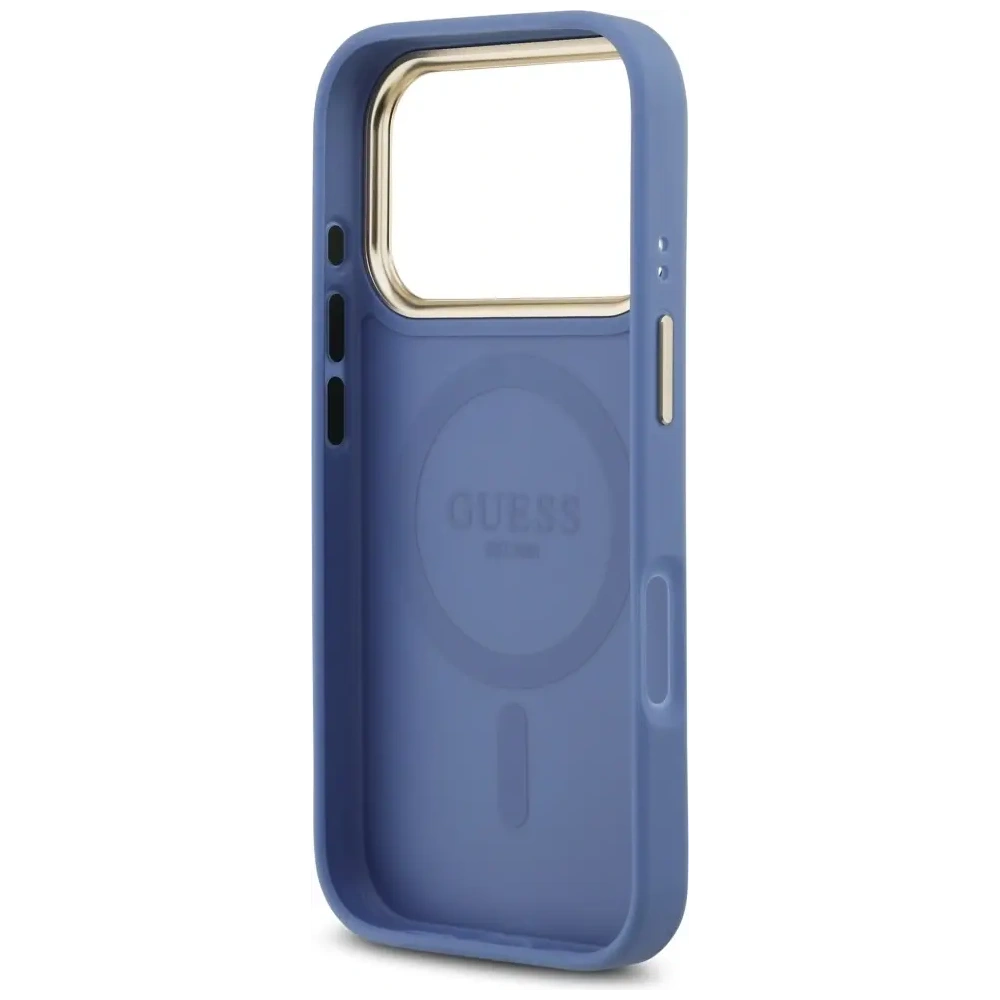 Etui Guess 4G Strass Logo MagSafe do Apple iPhone 17 Pro niebieski