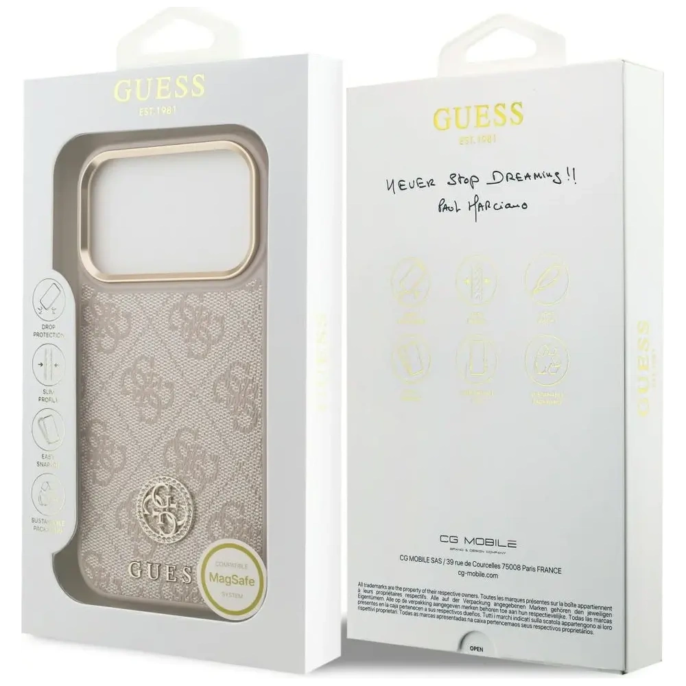 Etui Guess 4G Strass Logo MagSafe do Apple iPhone 17 Pro różowy