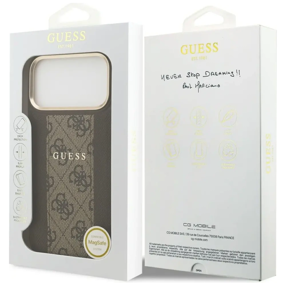Etui Guess 4G Stripe MagSafe do Apple iPhone 17 Pro Max brązowy