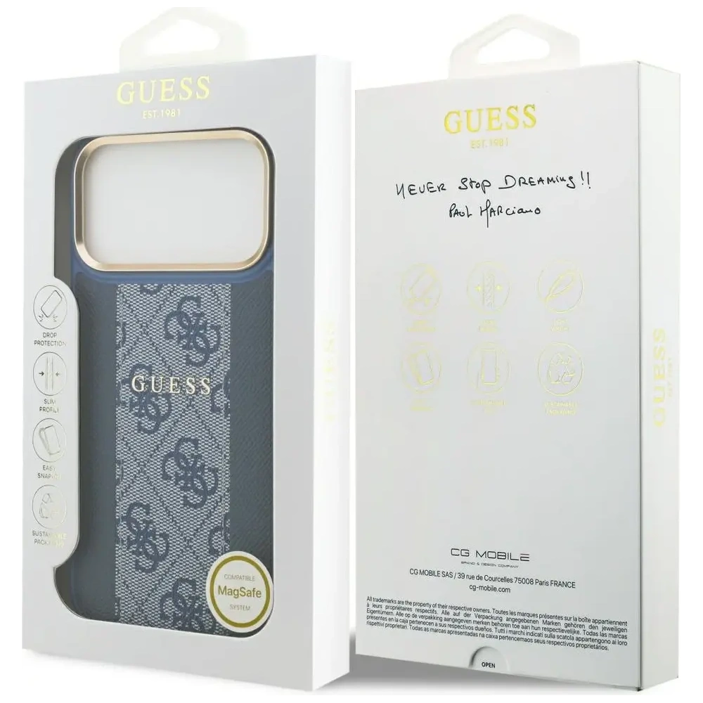Etui Guess 4G Stripe MagSafe do Apple iPhone 17 Pro Max niebieski