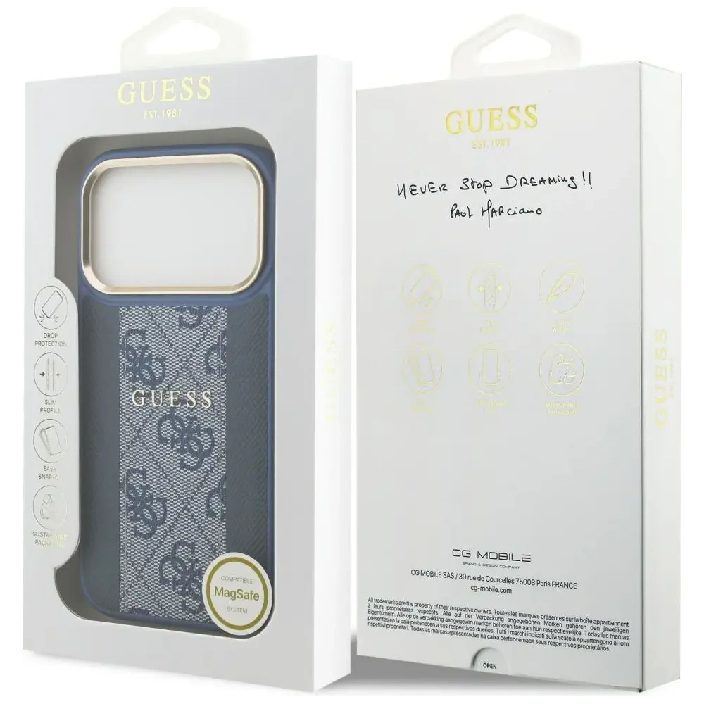 Etui Guess 4G Stripe MagSafe do Apple iPhone 17 Pro niebieski