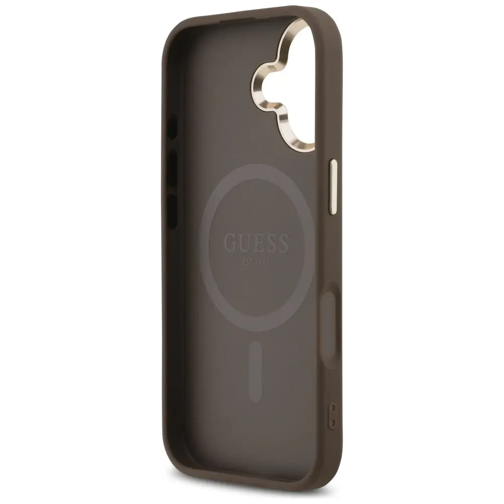 Etui Guess 4G Triangle Logo MagSafe do Apple iPhone 17 brązowy złoty