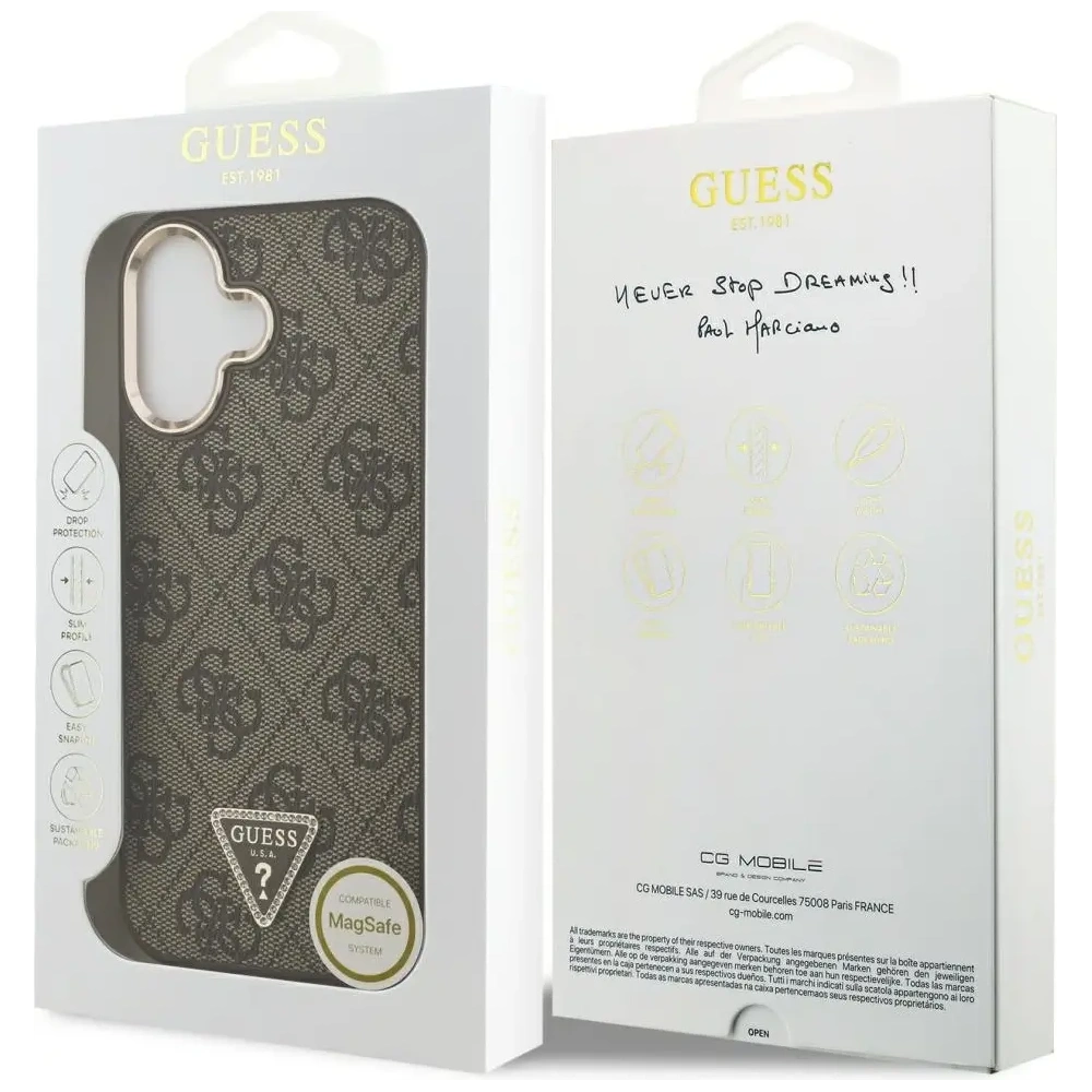 Etui Guess 4G Triangle Logo MagSafe do Apple iPhone 17 brązowy złoty