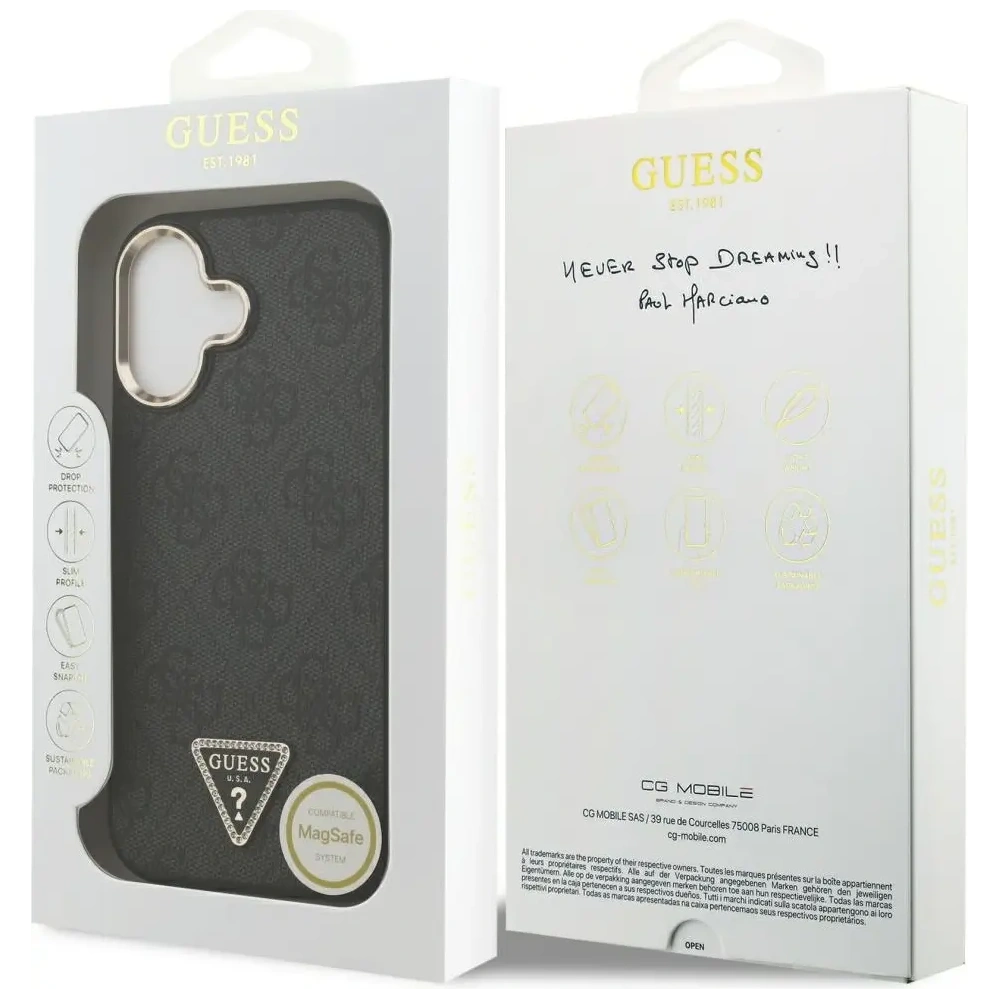 Etui Guess 4G Triangle Logo MagSafe do Apple iPhone 17 czarny złoty