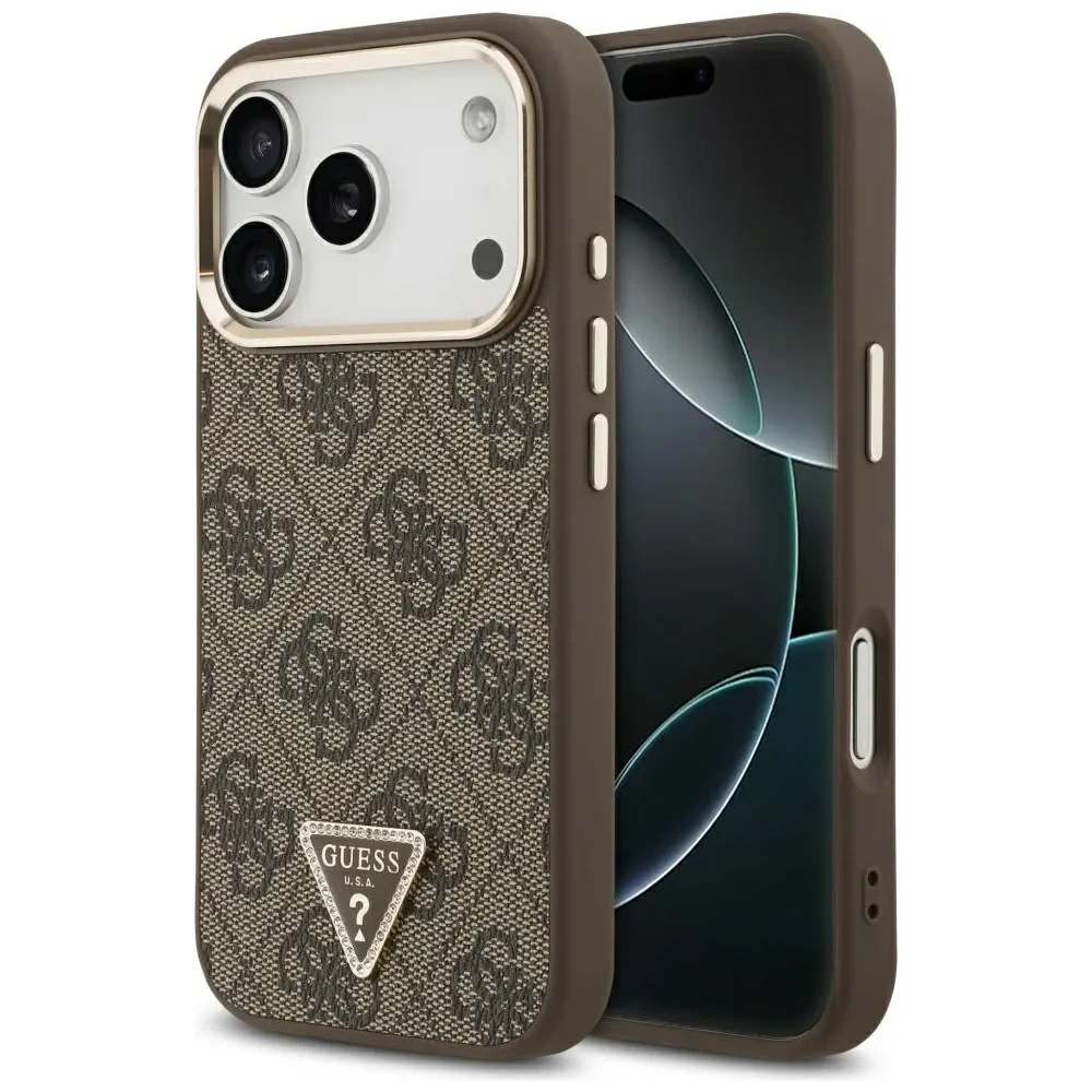 Etui Guess 4G Triangle Logo MagSafe do Apple iPhone 17 Pro brązowy złoty