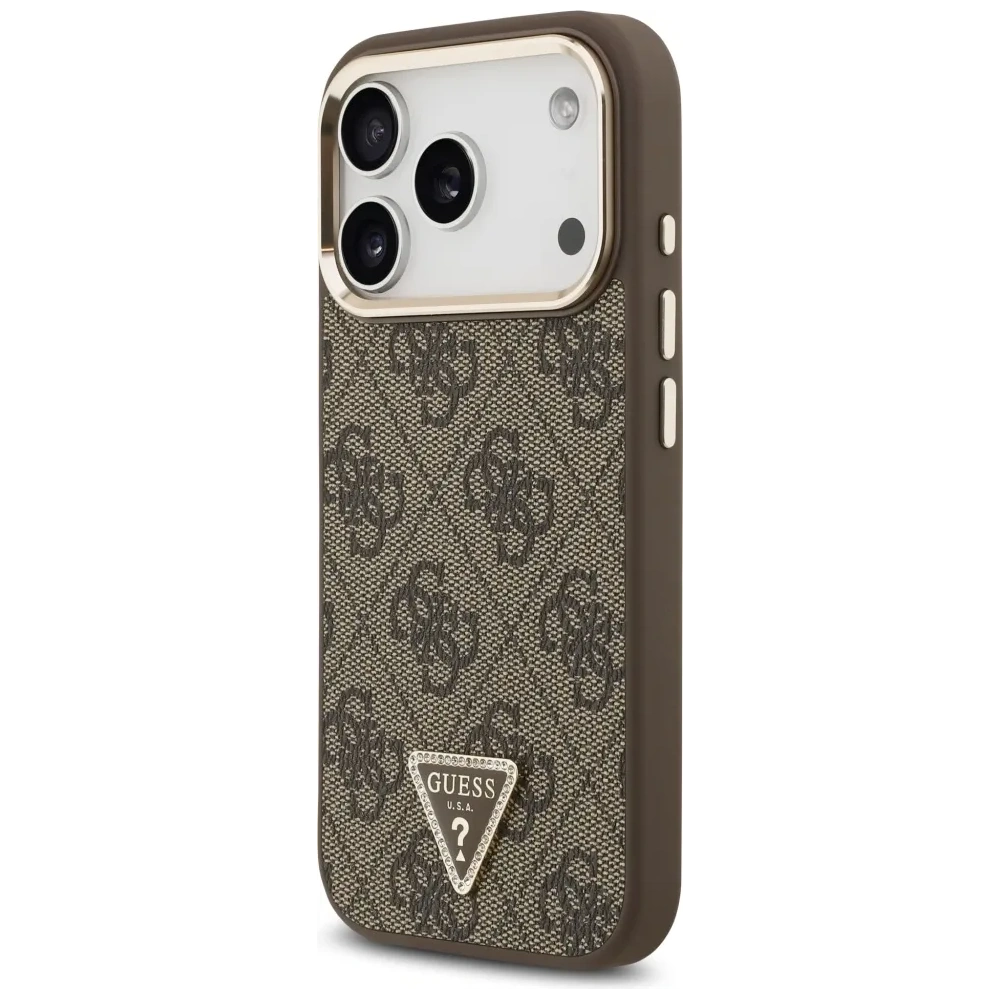 Etui Guess 4G Triangle Logo MagSafe do Apple iPhone 17 Pro brązowy złoty