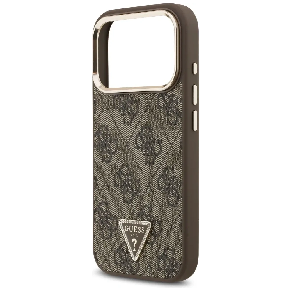 Etui Guess 4G Triangle Logo MagSafe do Apple iPhone 17 Pro brązowy złoty