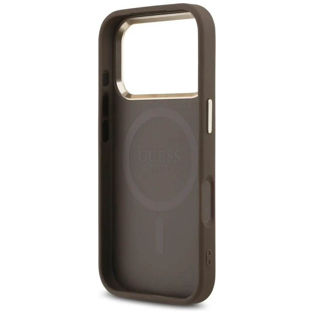 Etui Guess 4G Triangle Logo MagSafe do Apple iPhone 17 Pro brązowy złoty