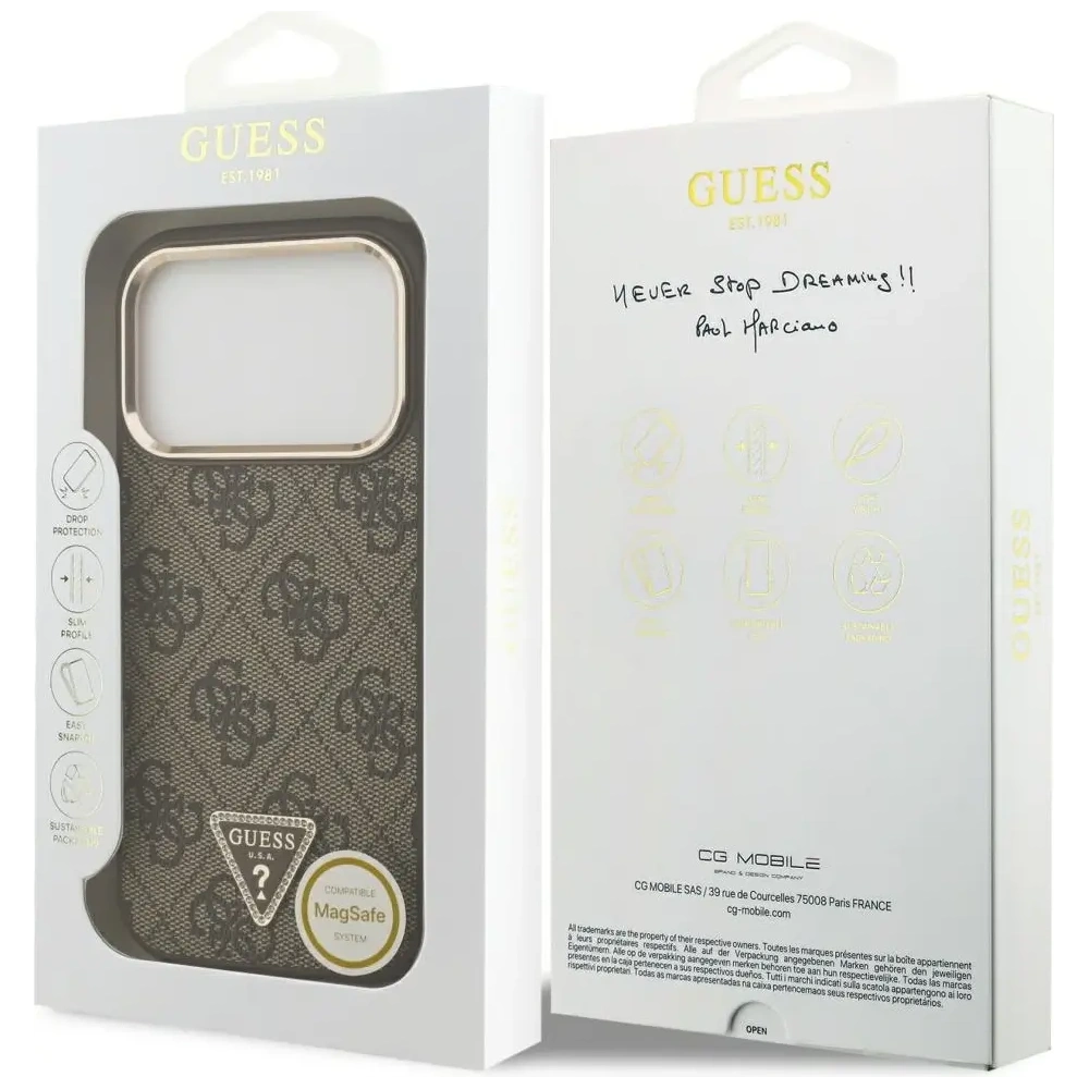 Etui Guess 4G Triangle Logo MagSafe do Apple iPhone 17 Pro brązowy złoty