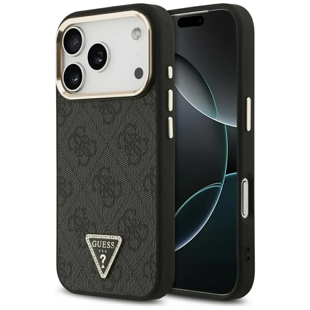 Etui Guess 4G Triangle Logo MagSafe do Apple iPhone 17 Pro czarny złoty