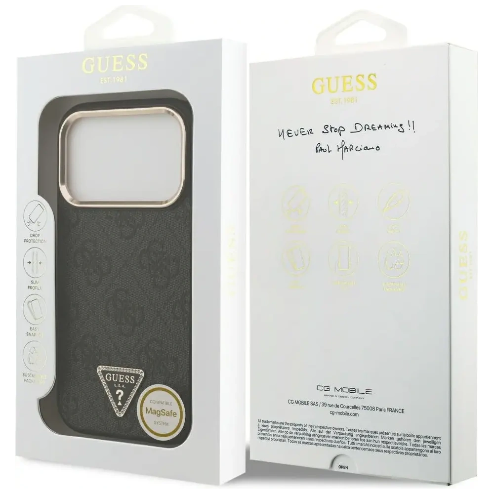 Etui Guess 4G Triangle Logo MagSafe do Apple iPhone 17 Pro czarny złoty