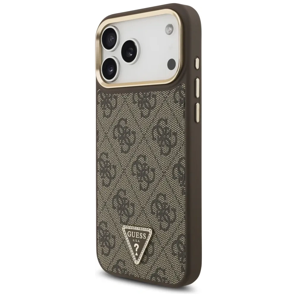 Etui Guess 4G Triangle Logo MagSafe do Apple iPhone 17 Pro Max brązowy złoty