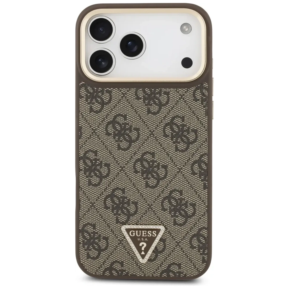 Etui Guess 4G Triangle Logo MagSafe do Apple iPhone 17 Pro Max brązowy złoty