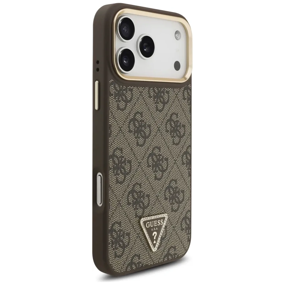 Etui Guess 4G Triangle Logo MagSafe do Apple iPhone 17 Pro Max brązowy złoty