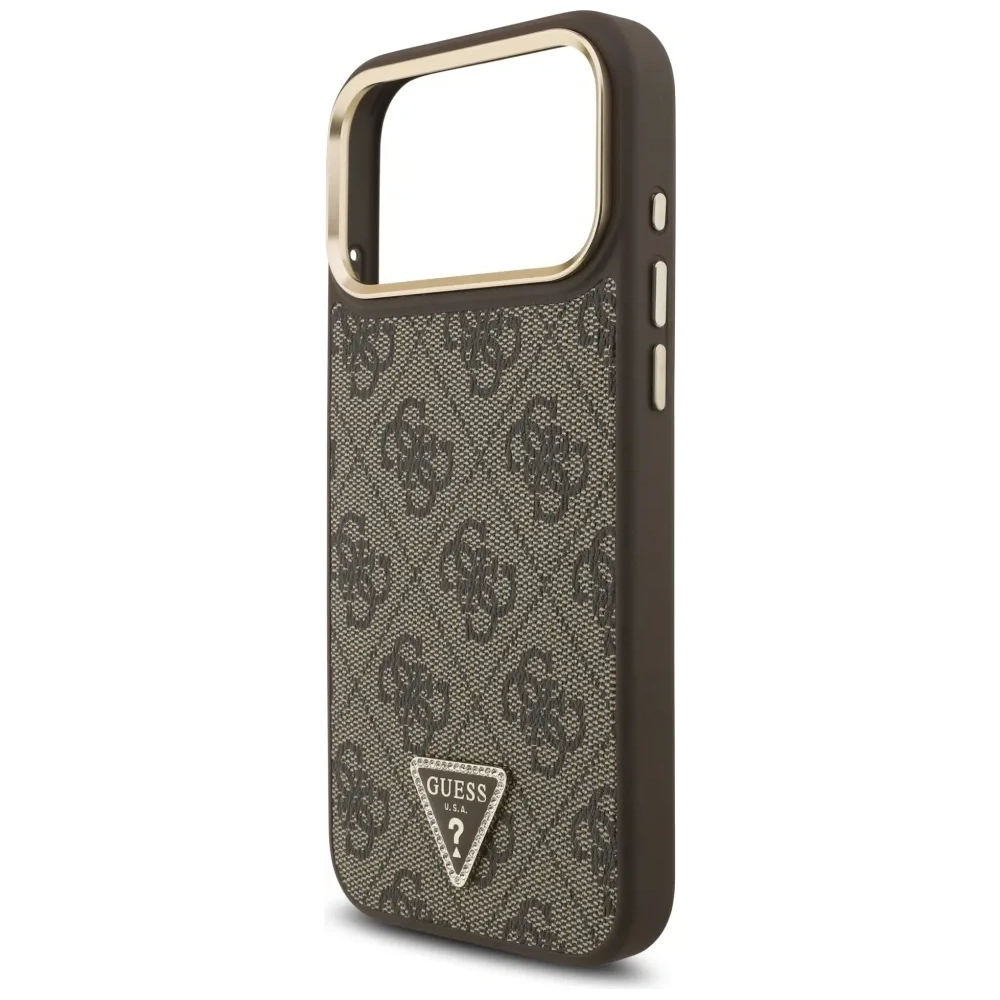 Etui Guess 4G Triangle Logo MagSafe do Apple iPhone 17 Pro Max brązowy złoty