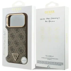 Etui Guess 4G Triangle Logo MagSafe do Apple iPhone 17 Pro Max brązowy złoty