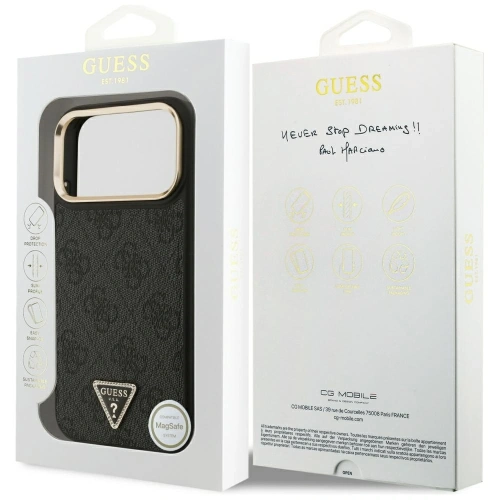 Etui Guess 4G Triangle Logo MagSafe do Apple iPhone 17 Pro Max czarny złoty