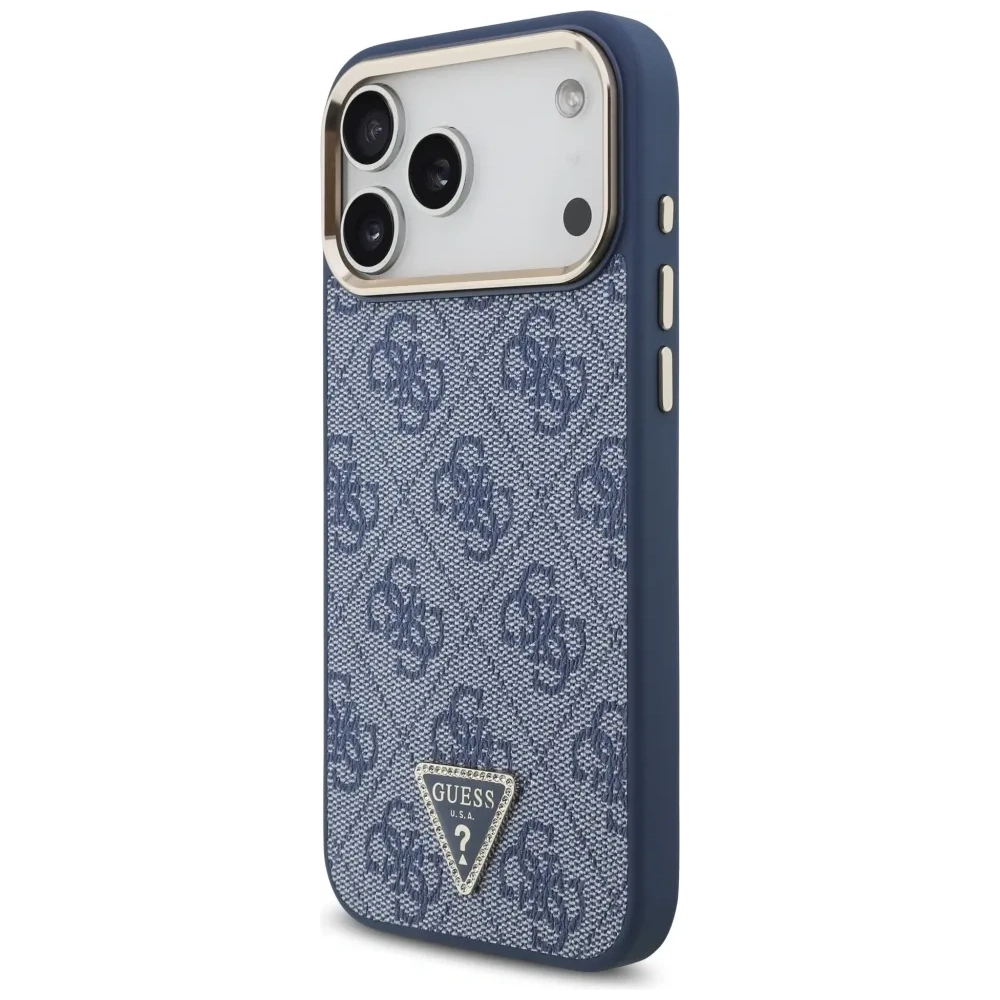 Etui Guess 4G Triangle Logo MagSafe do Apple iPhone 17 Pro Max niebieski złoty