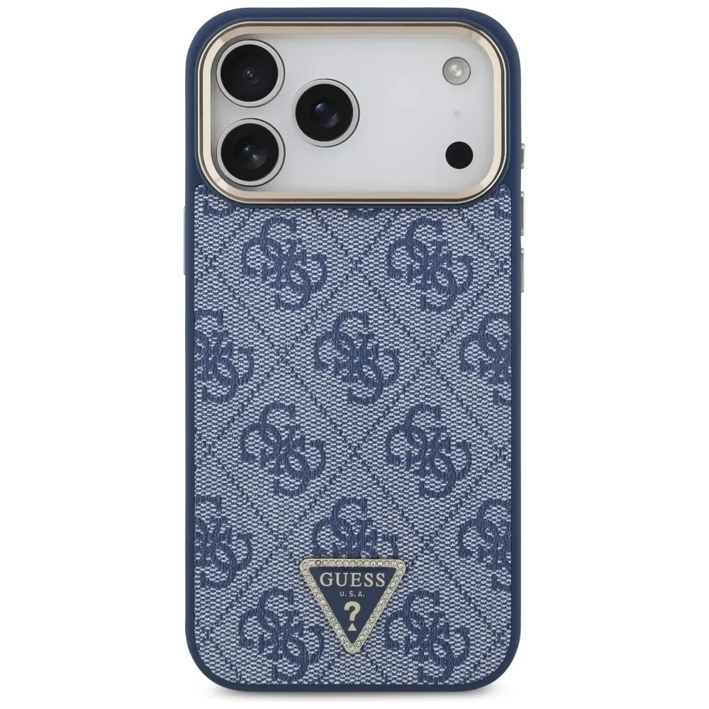 Etui Guess 4G Triangle Logo MagSafe do Apple iPhone 17 Pro Max niebieski złoty
