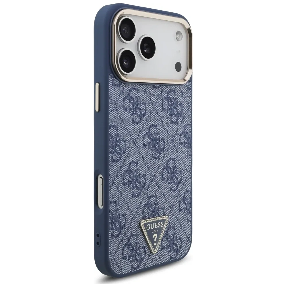 Etui Guess 4G Triangle Logo MagSafe do Apple iPhone 17 Pro Max niebieski złoty