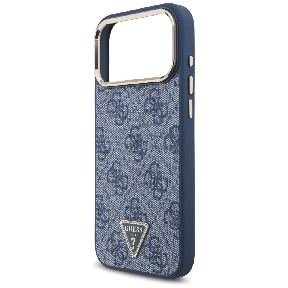 Etui Guess 4G Triangle Logo MagSafe do Apple iPhone 17 Pro Max niebieski złoty