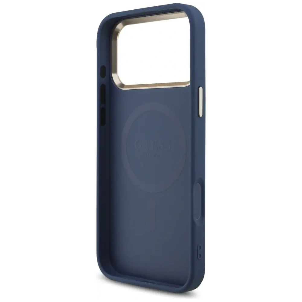 Etui Guess 4G Triangle Logo MagSafe do Apple iPhone 17 Pro Max niebieski złoty