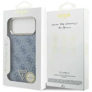 Etui Guess 4G Triangle Logo MagSafe do Apple iPhone 17 Pro Max niebieski złoty
