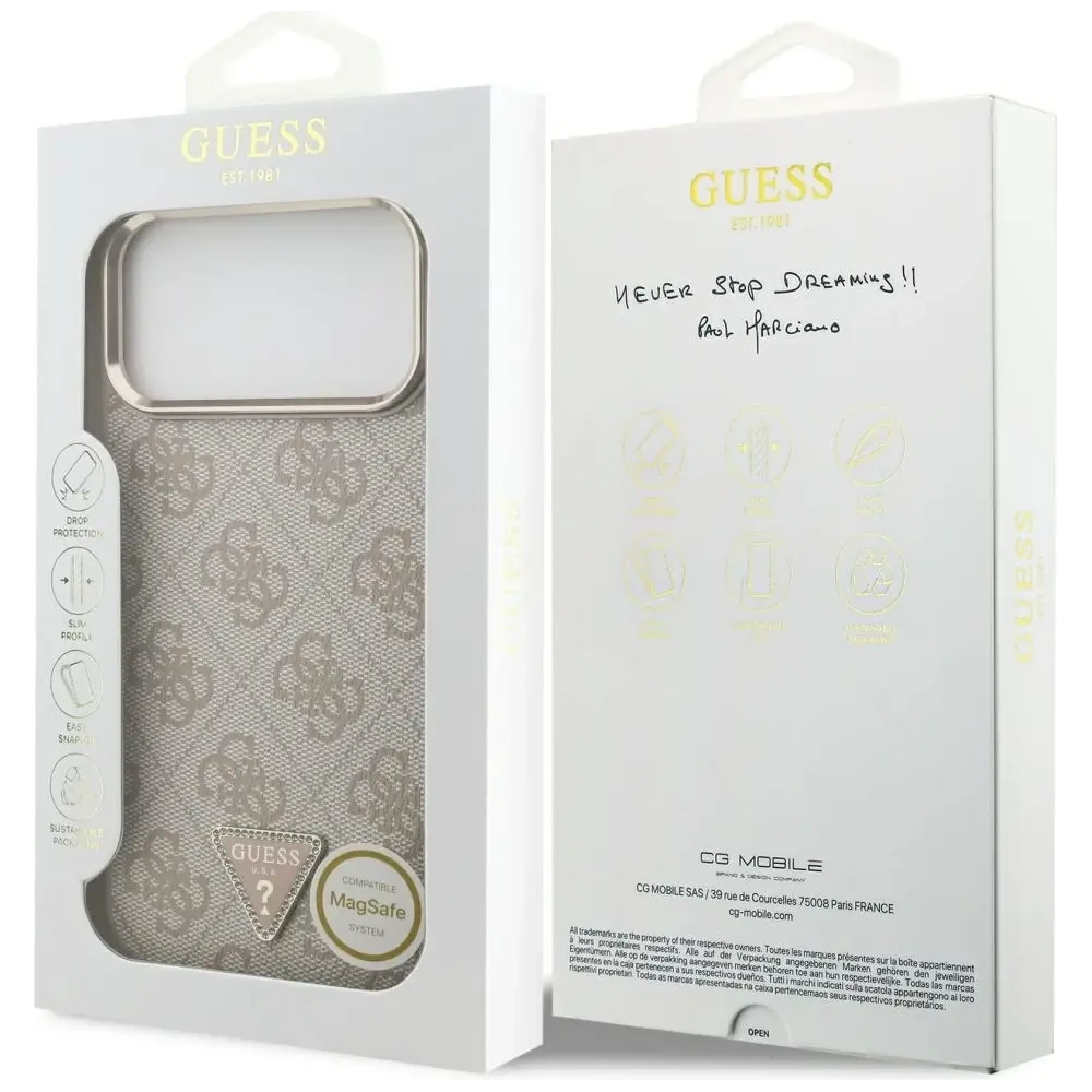 Etui Guess 4G Triangle Logo MagSafe do Apple iPhone 17 Pro Max różowy złoty