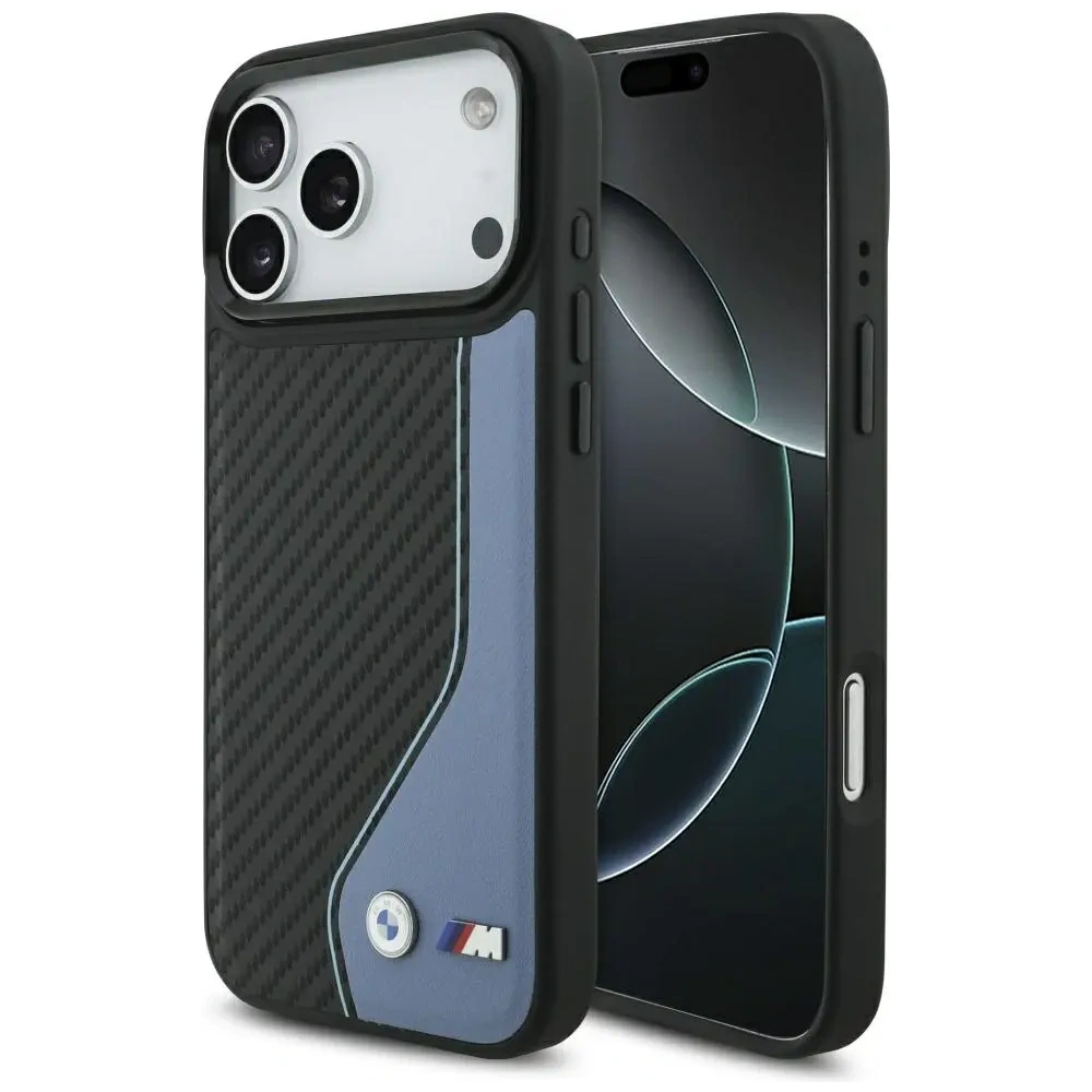 Etui BMW M Carbon Logo MagSafe do Apple iPhone 17 Pro Max niebieski