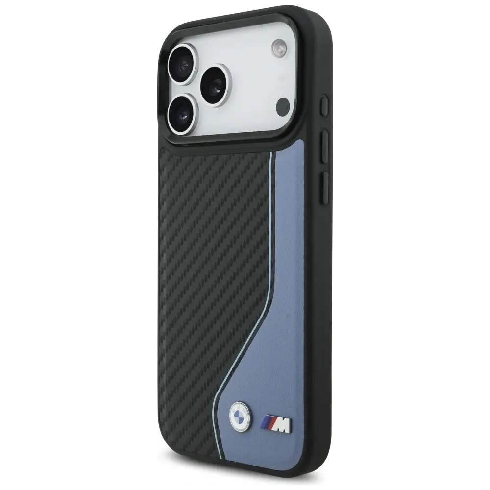 Etui BMW M Carbon Logo MagSafe do Apple iPhone 17 Pro Max niebieski