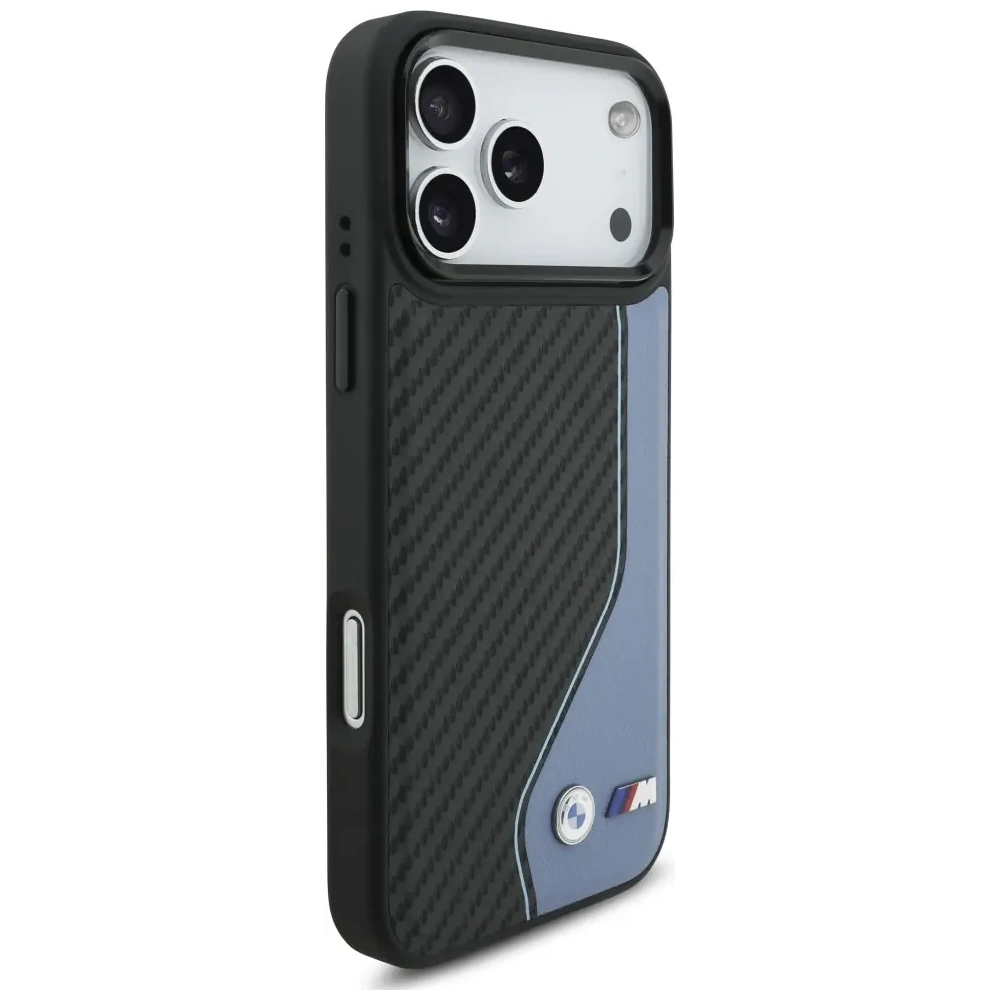 Etui BMW M Carbon Logo MagSafe do Apple iPhone 17 Pro Max niebieski