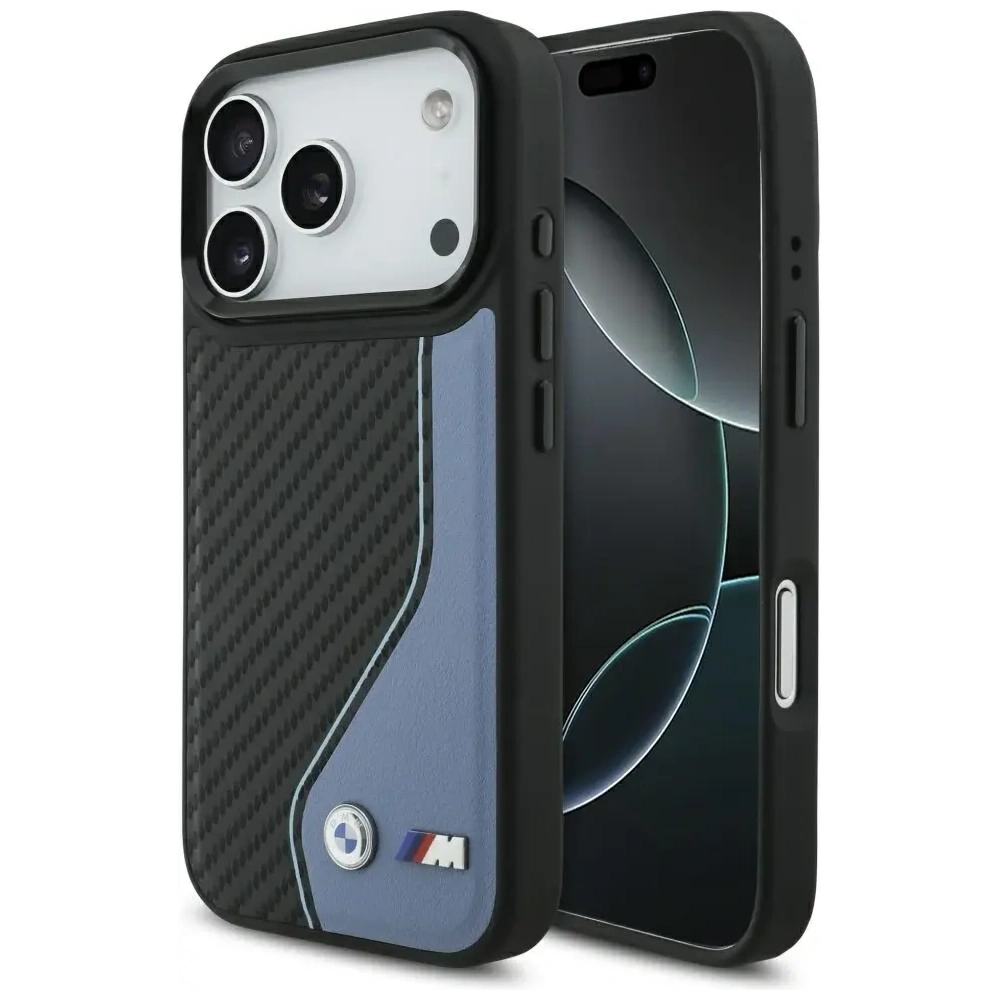 Etui BMW M Carbon Logo MagSafe do Apple iPhone 17 Pro niebieski
