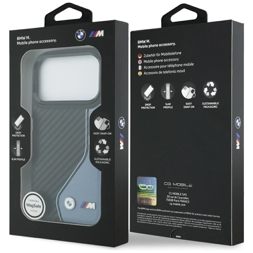 Etui BMW M Carbon Logo MagSafe do Apple iPhone 17 Pro niebieski