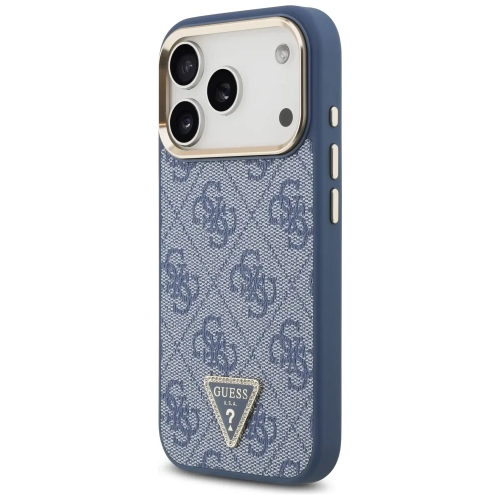 Etui Guess 4G Triangle Logo MagSafe do Apple iPhone 17 Pro niebieski złoty