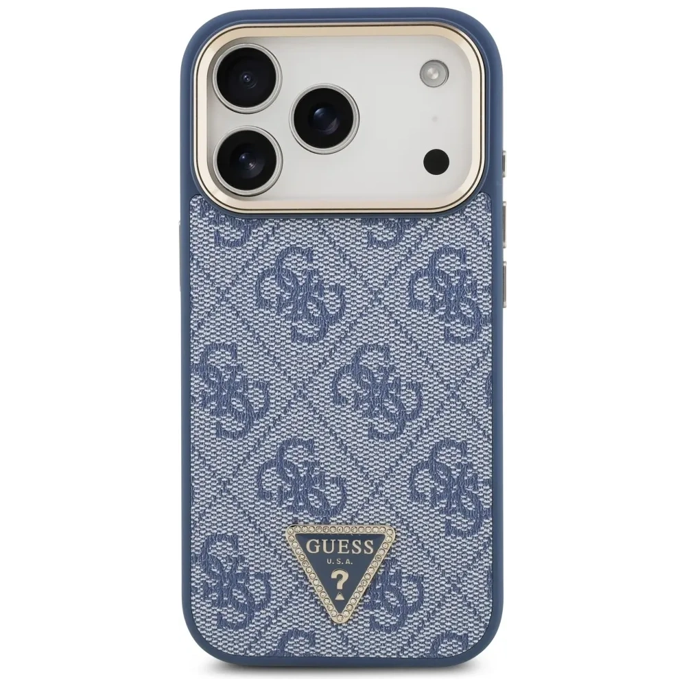 Etui Guess 4G Triangle Logo MagSafe do Apple iPhone 17 Pro niebieski złoty