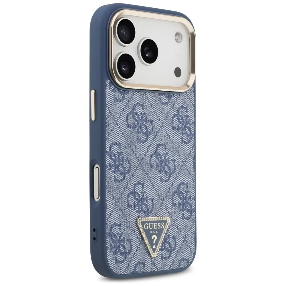 Etui Guess 4G Triangle Logo MagSafe do Apple iPhone 17 Pro niebieski złoty