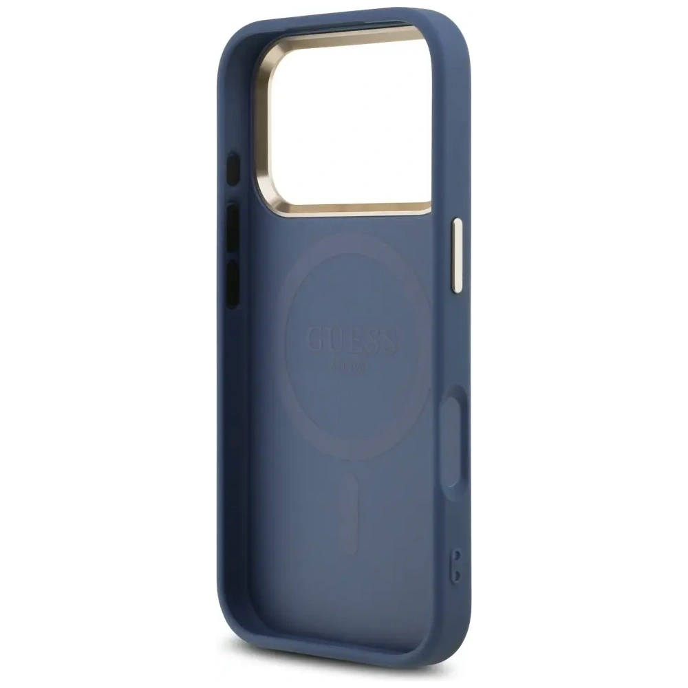 Etui Guess 4G Triangle Logo MagSafe do Apple iPhone 17 Pro niebieski złoty