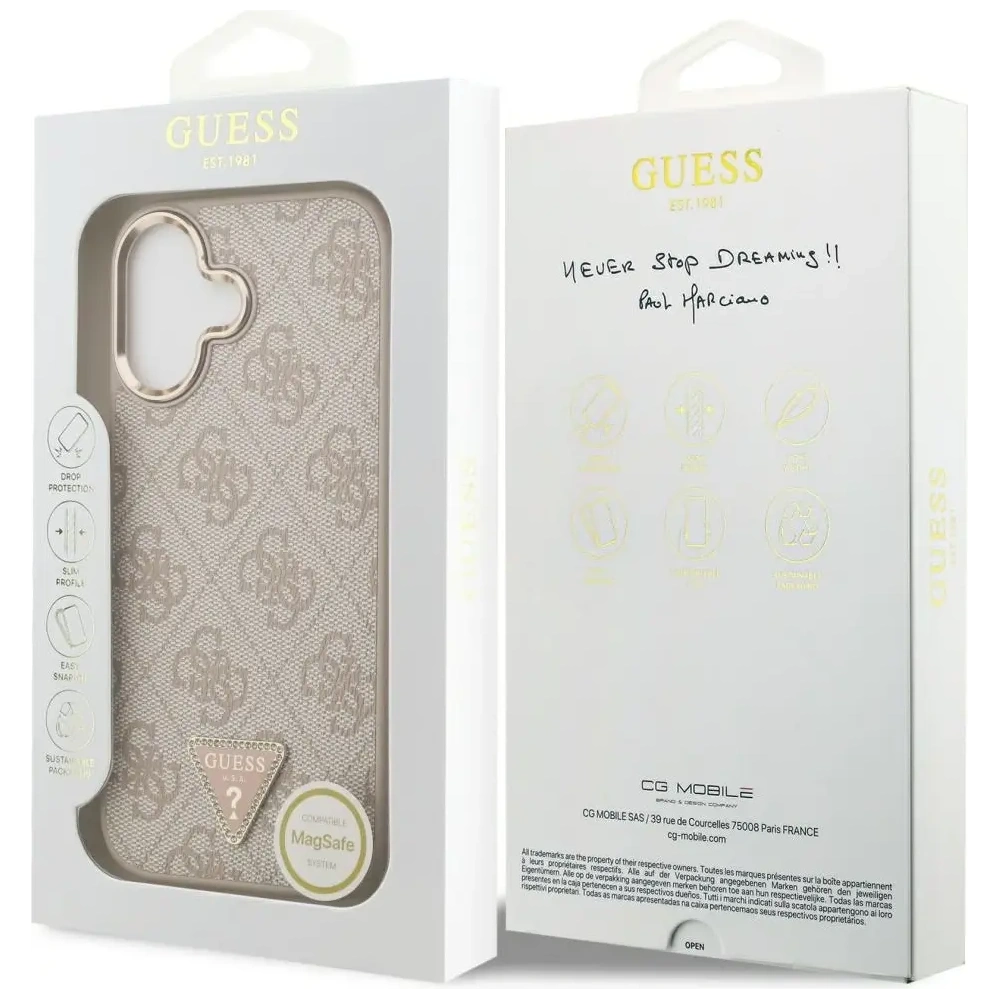 Etui Guess 4G Triangle Logo MagSafe do Apple iPhone 17 różowy złoty