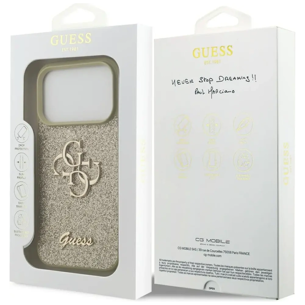 Etui Guess Fixed Glitter Big 4G do Apple iPhone 17 Pro złoty