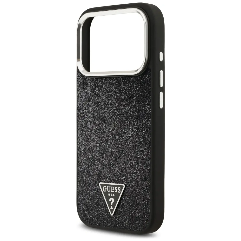 Etui Guess Glitter Triangle Logo MagSafe do Apple iPhone 17 Pro czarny