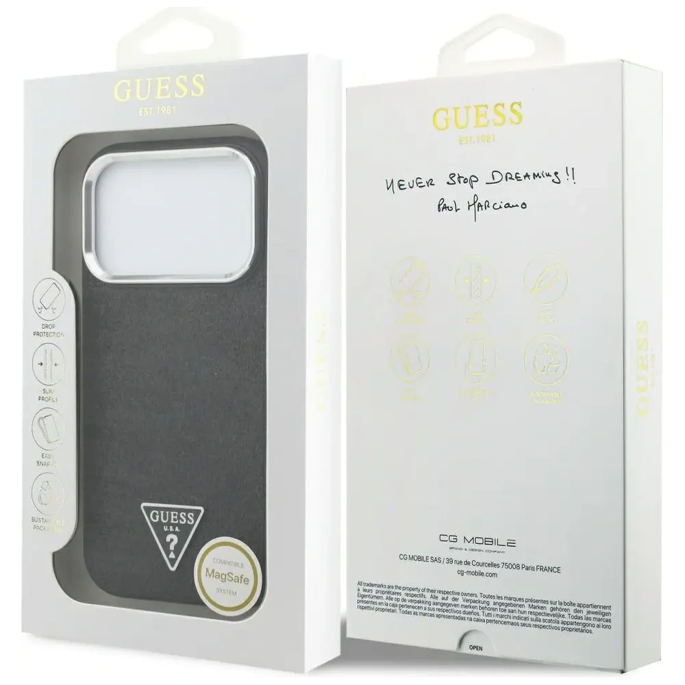 Etui Guess Glitter Triangle Logo MagSafe do Apple iPhone 17 Pro czarny