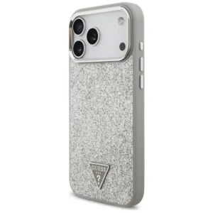 Etui Guess Glitter Triangle Logo MagSafe do Apple iPhone 17 Pro Max srebrny