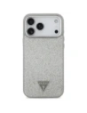 Etui Guess Glitter Triangle Logo MagSafe do Apple iPhone 17 Pro Max srebrny