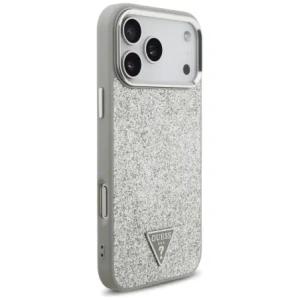 Etui Guess Glitter Triangle Logo MagSafe do Apple iPhone 17 Pro Max srebrny