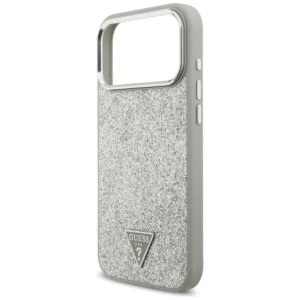Etui Guess Glitter Triangle Logo MagSafe do Apple iPhone 17 Pro Max srebrny