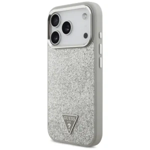 Etui Guess Glitter Triangle Logo MagSafe do Apple iPhone 17 Pro srebrny