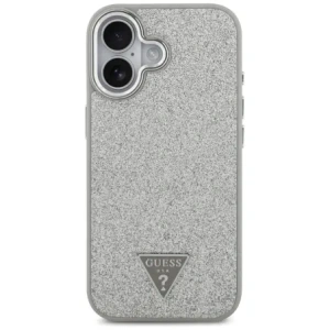Etui Guess Glitter Triangle Logo MagSafe do Apple iPhone 17 srebrny