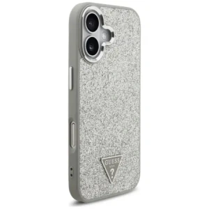 Etui Guess Glitter Triangle Logo MagSafe do Apple iPhone 17 srebrny