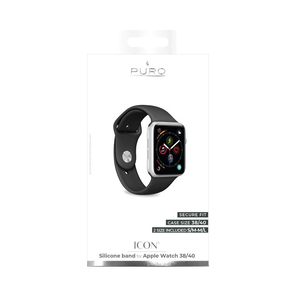 Hurtownia GSM - Elastický pásek PURO ICON Band Apple Watch 4/5/6/7/SE/8/9/10 40/41/42mm (S/M & M/L) (černý) - PUR081CL - {ean13} - Hurt
